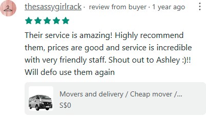 Carousell review from thesassygirlrack, 5 stars: Their service is amazing! Highly recommend them, prices are good and service is incredible with very friendly staff. Shout out to Ashley :)!! Will defo use them again
