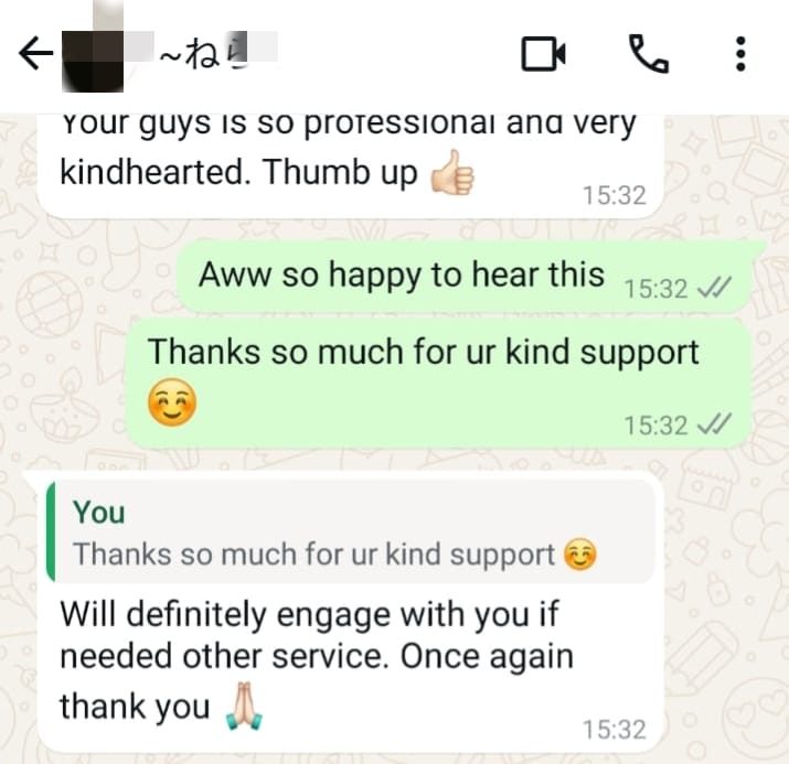Customer review on WhatsApp