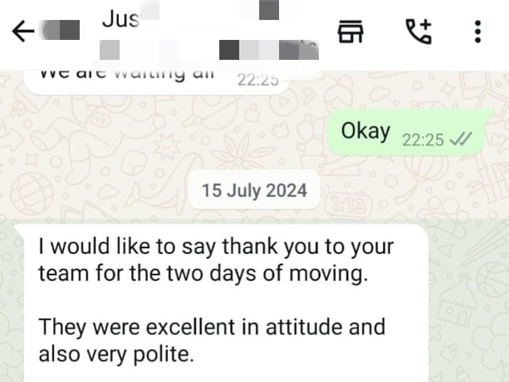 Customer review on WhatsApp