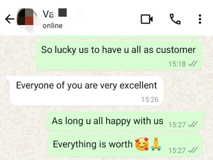 Customer review on WhatsApp